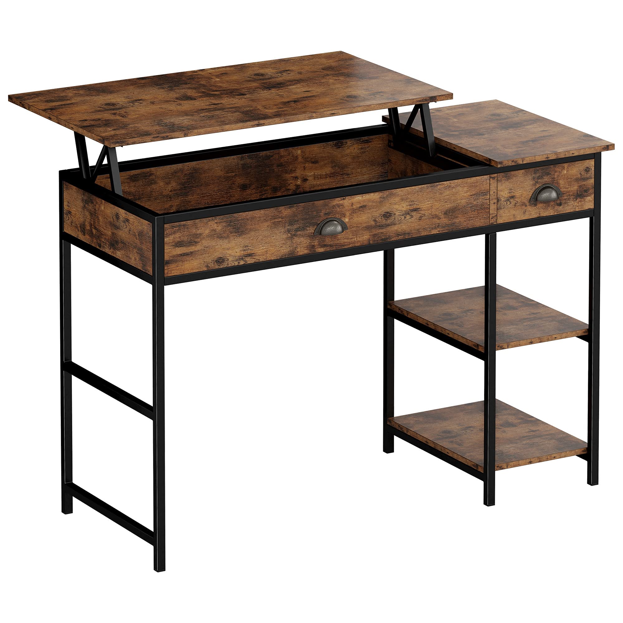 IRONCK Computer Desk with Drawers and Shelves, 47.4 inch Lift Top