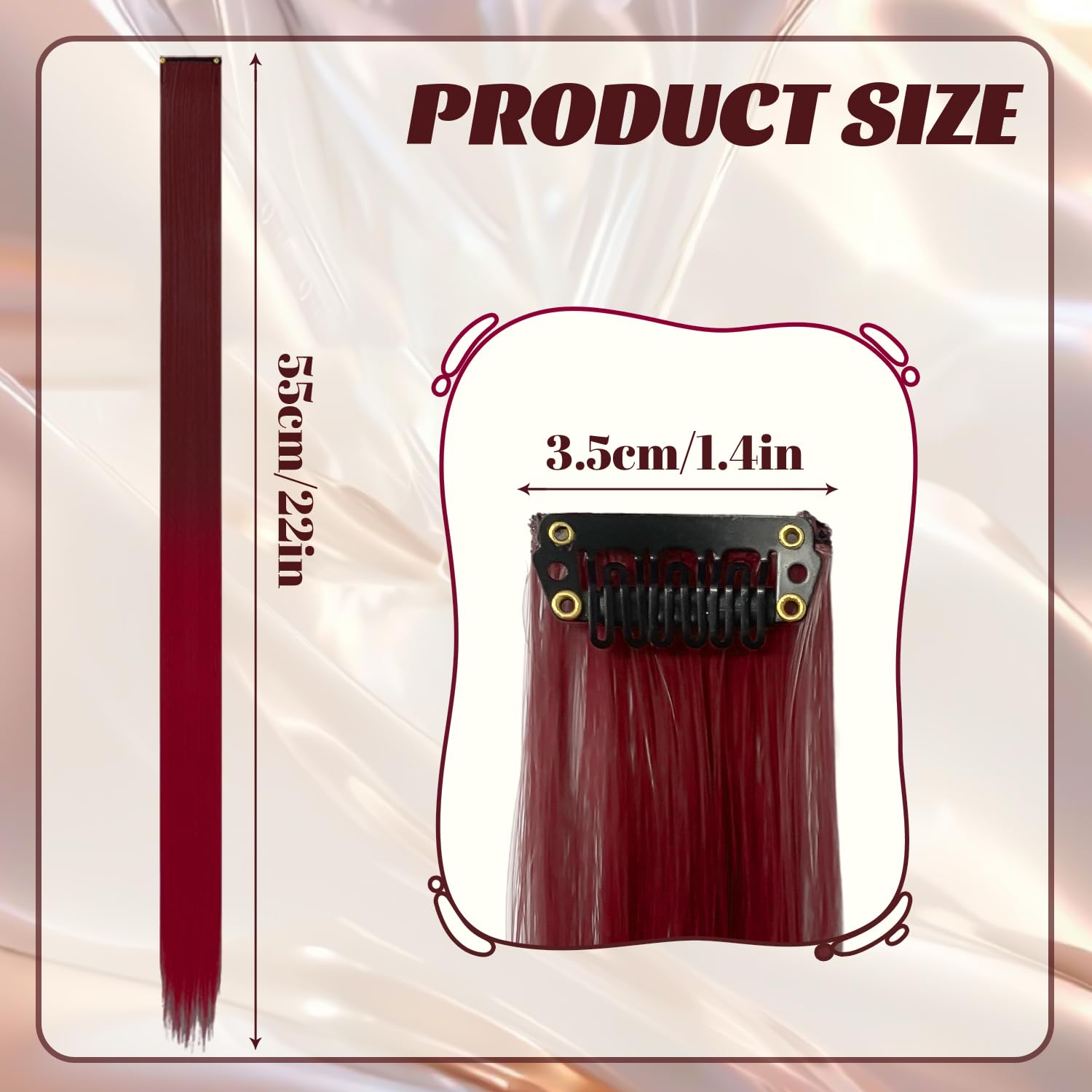 10 Pcs Red Hair Extensions, Dark Red-wine red gradient, 22 inches - Image 2