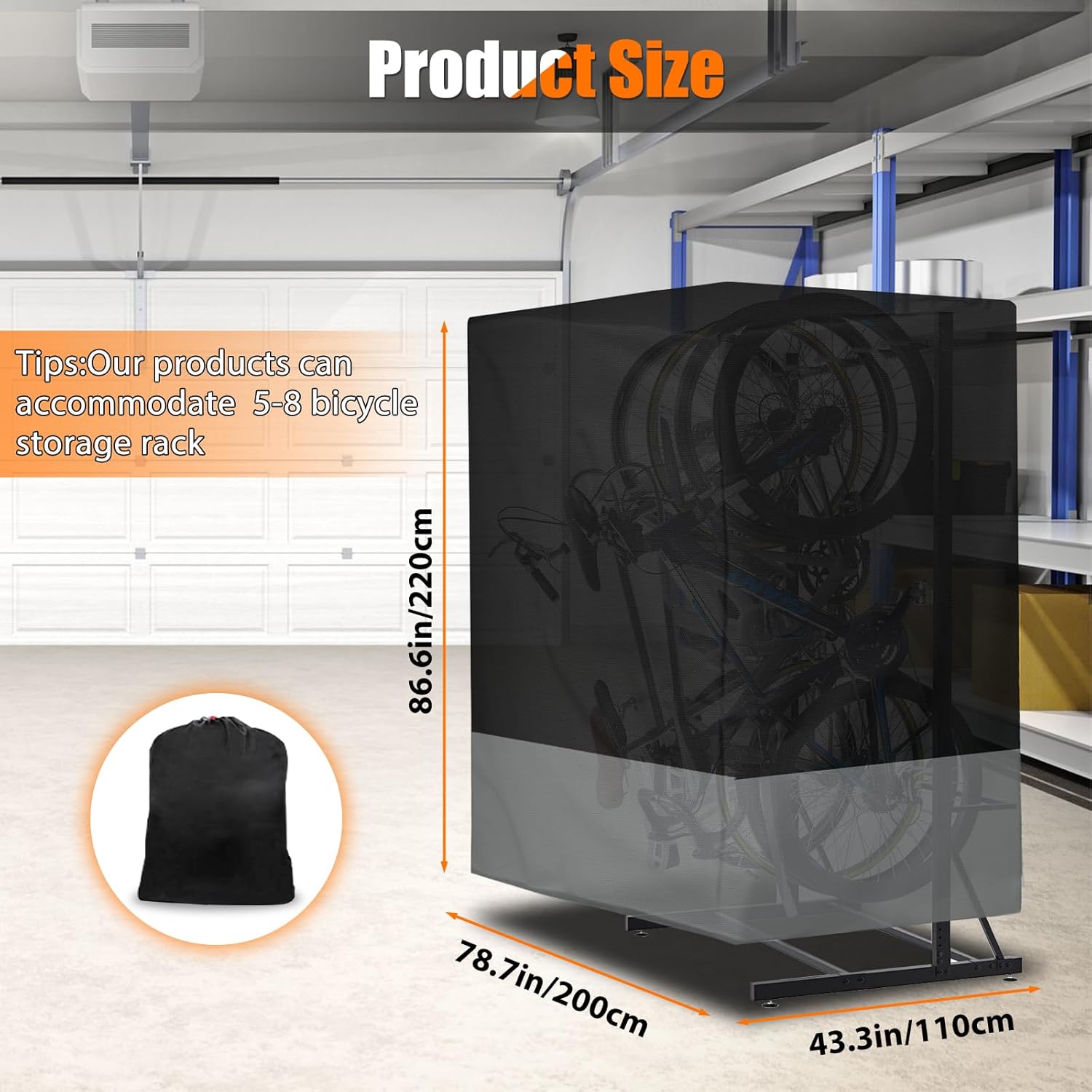 Vertical Bike Rack Cover, Waterproof Bike Cover, Outdoor Sun Rain Snow Protector for City, Mountain, Electric, Tandem Bicycle