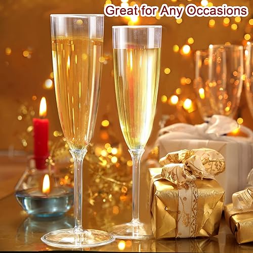 Miniatura 6 de Tosnail Paquete de 18 copas de champán de plástico de 6 onzas, copas de vino de plástico desechables, copas de vino de plástico transparente, tazas