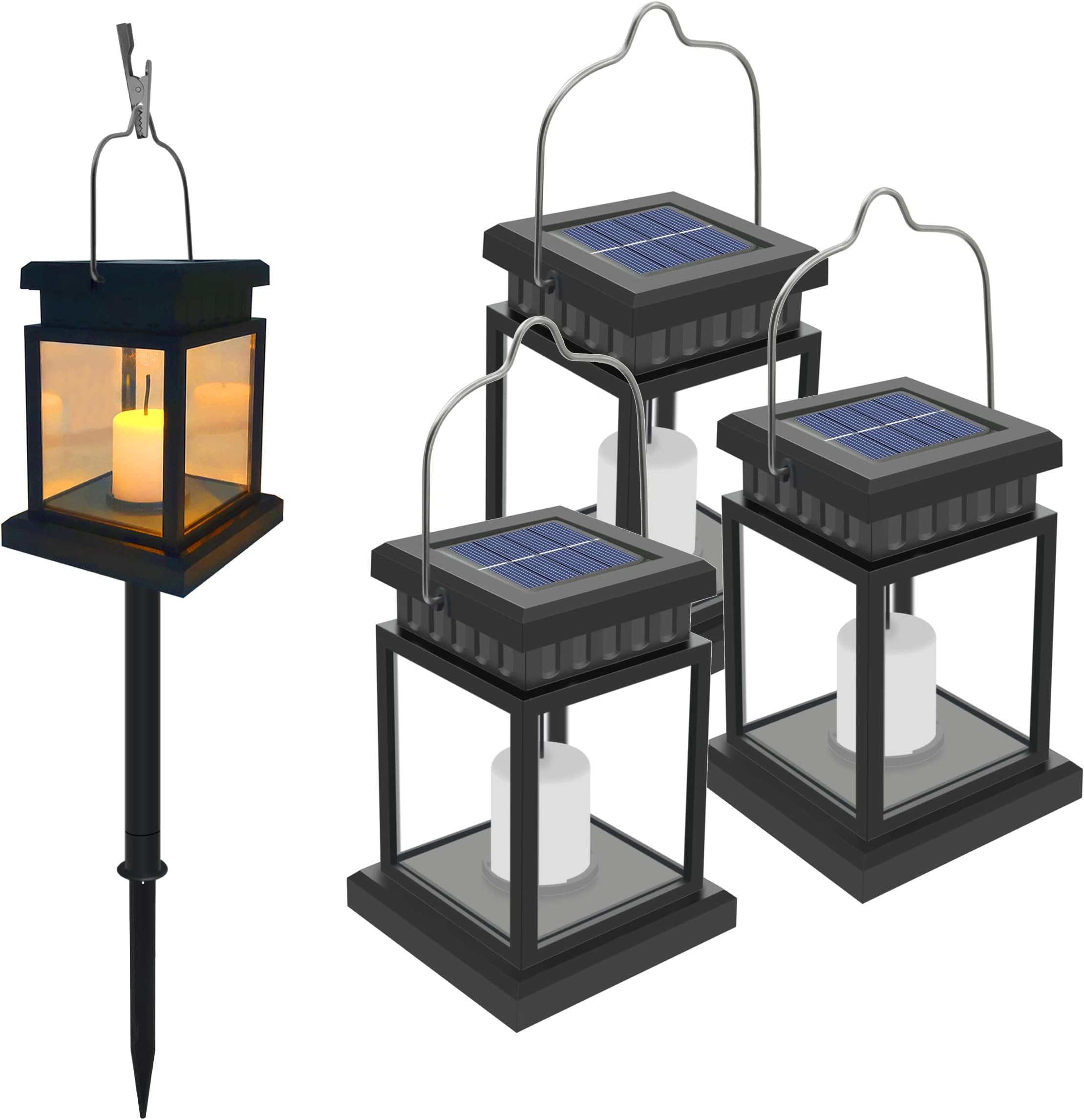 Mabor Solar Lantern, Waterproof Outdoor Hanging Umbrella Lantern Auto Sensor LED Vintage Candle Light Warm White for Garden Wall Yard Lawn Patio Pavilion Porch with Twinkling Candle Effect (4 Pack)