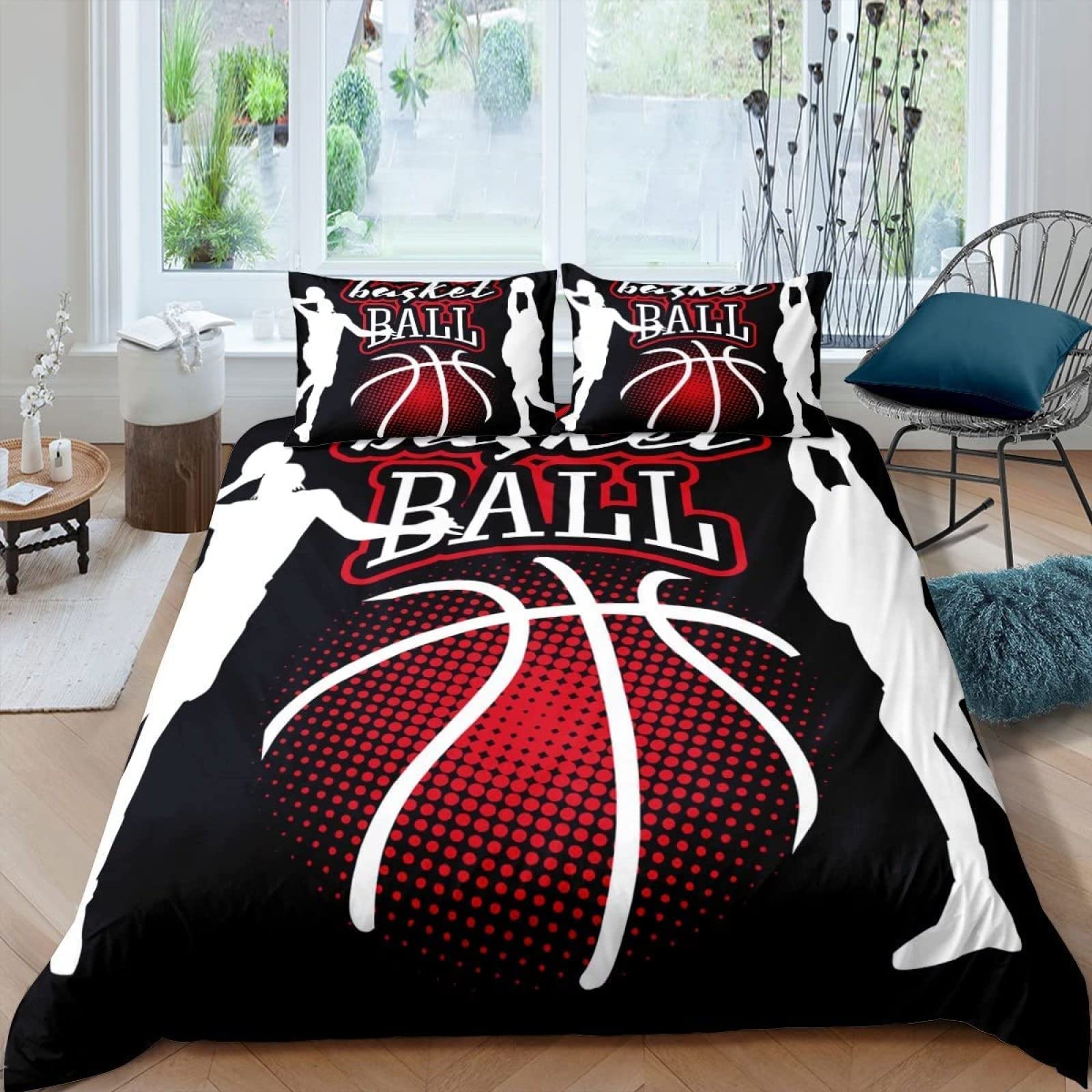 Housse De Couette 220x240 Cm Motif Basket-ball - Parure De Lit Adulte Avec 2 Taies D'oreiller, En Polycoton Doux - 7