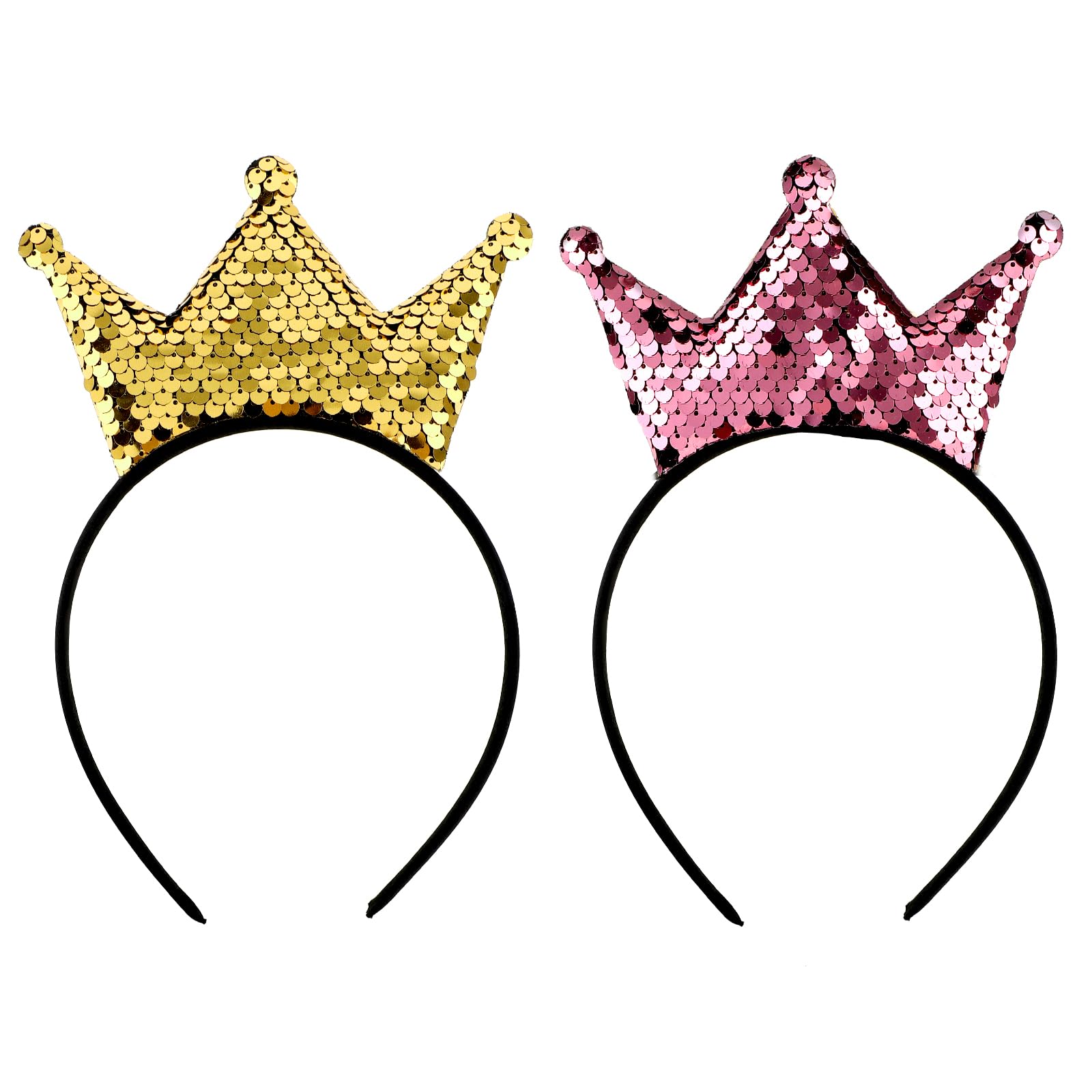 Sibba Sequin Crown Headband 2 Pcs Glitter Crowns Hair Band Gold Hair Hoop Pink Princess Hairbands Cute Clip Hair Styling Accessories Headwear for Women Birthday Party