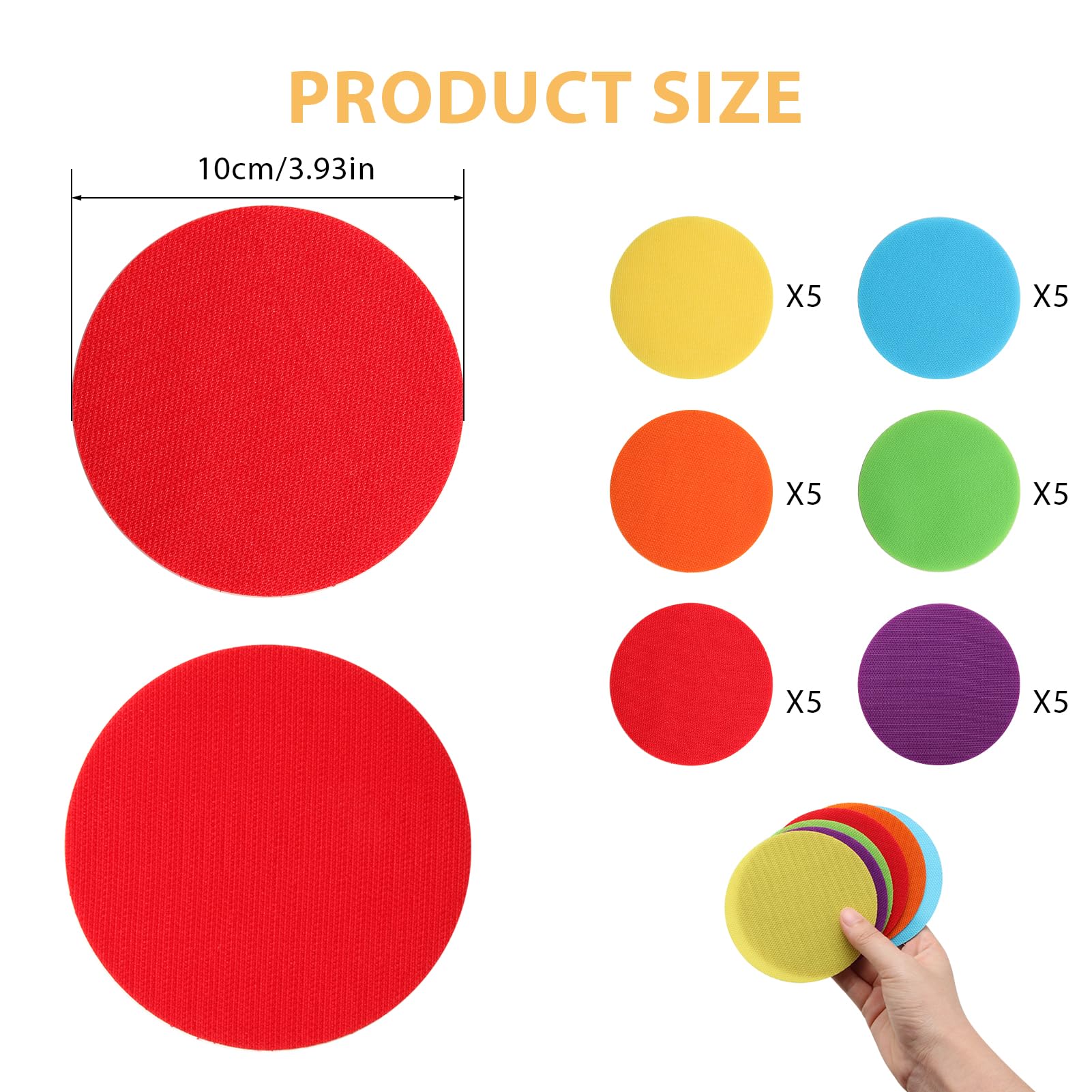 30Pcs Mini Floor Spot Markers, 6 Colors Carpet Stickers Nylon Circles Floor Spot Dots Marker Anti-Slip Rug Spot Sign Round Shaped Sit Markers for Teaching Games Dancing Classroom Kindergarten (10cm) - Image 2