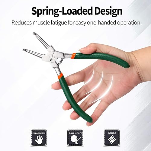 Miniatura 4 de SPEEDWOX Alicates de anillo a presión de 7 pulgadas, alicates de circlip interno, diámetro de punta de 0.07 pulgadas, alicates de anillo de