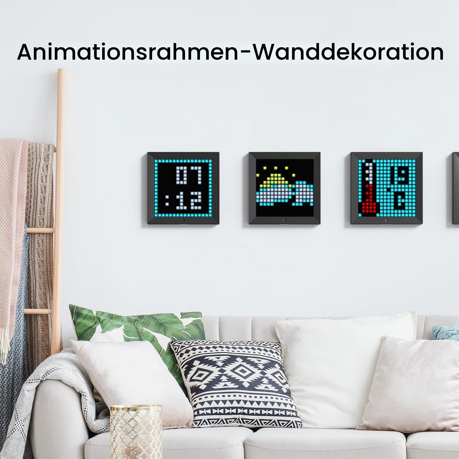 Divoom Pixoo Pixel Art Digitaler Bilderrahmen, Programmierbares 16 * 16 RGB LED Panel, Smart Clock mit Social Media Benachrichtigung, 7.18 Zoll Home Dekor Kalender Uhr, Gaming Gadgets (Schwarz)