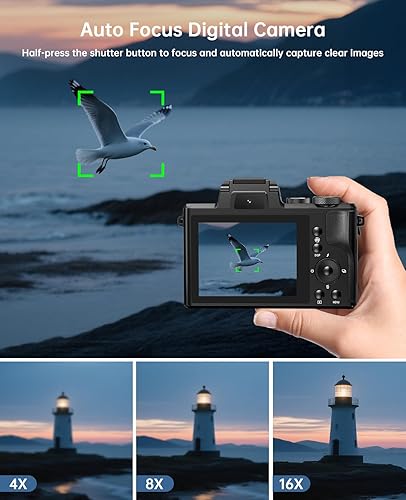 Miniatura 6 de Cámaras digitales 8K para enfoque automático de fotografía, actualización 2026 de 88 MP WiFi profesional 16X Zoom cámara de fotografía con doble