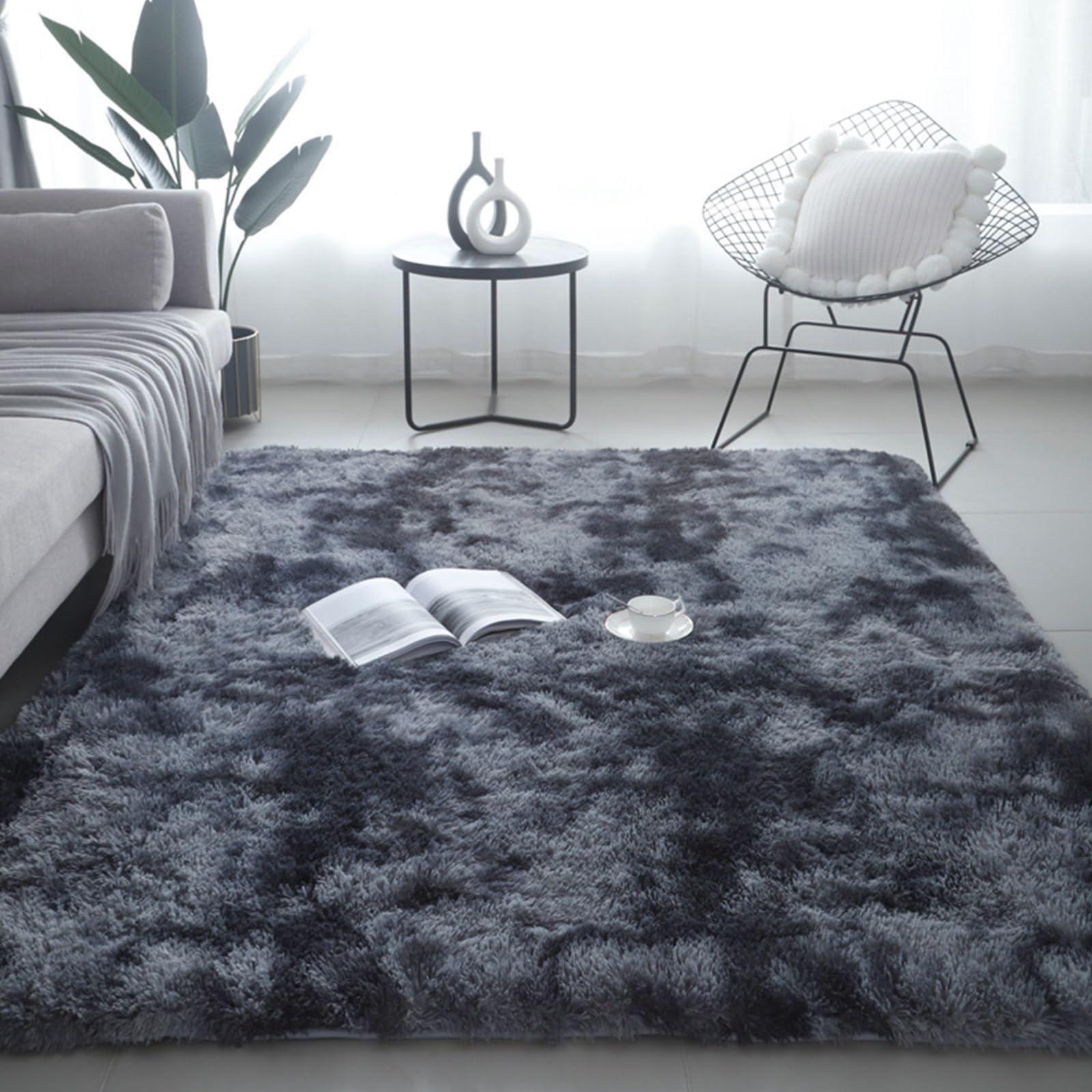 Tapis de chambre antidérapant et lavable grand format beige shaggy haute densité