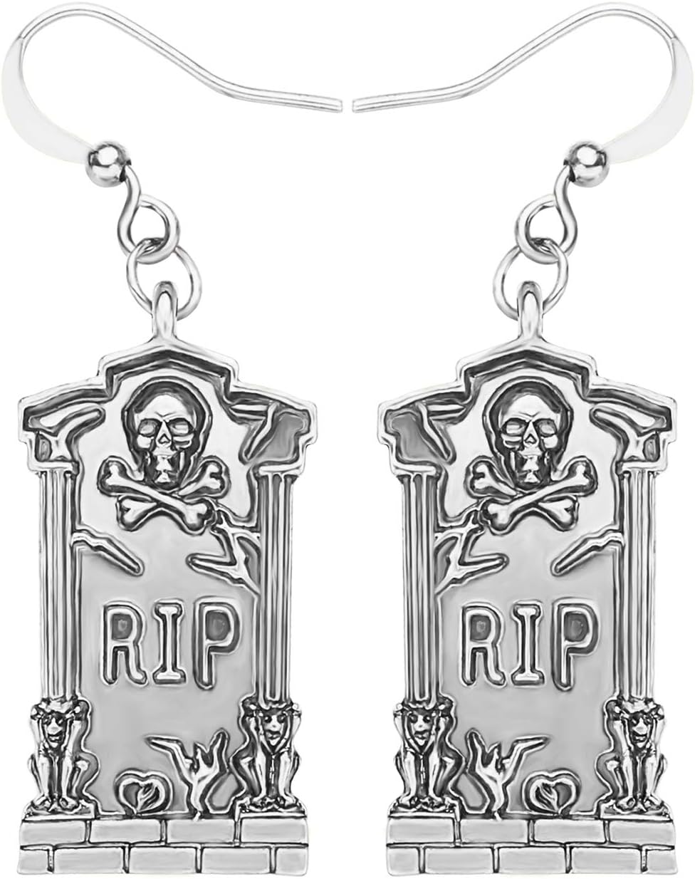 DOWAY Cute Tombstone Skull Earrings Dangle Drop Halloween Theme Accessories (Coin)
