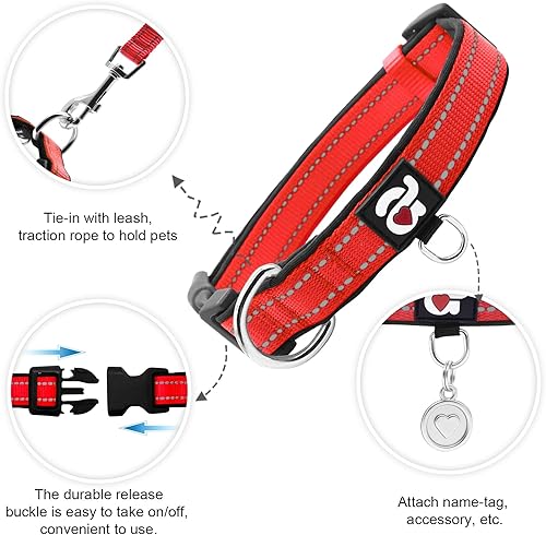 Miniatura 2 de azuza Collar reflectante para perro, collar acolchado de neopreno suave para mascotas con anillo de identificación ajustable, para perros pequeños,