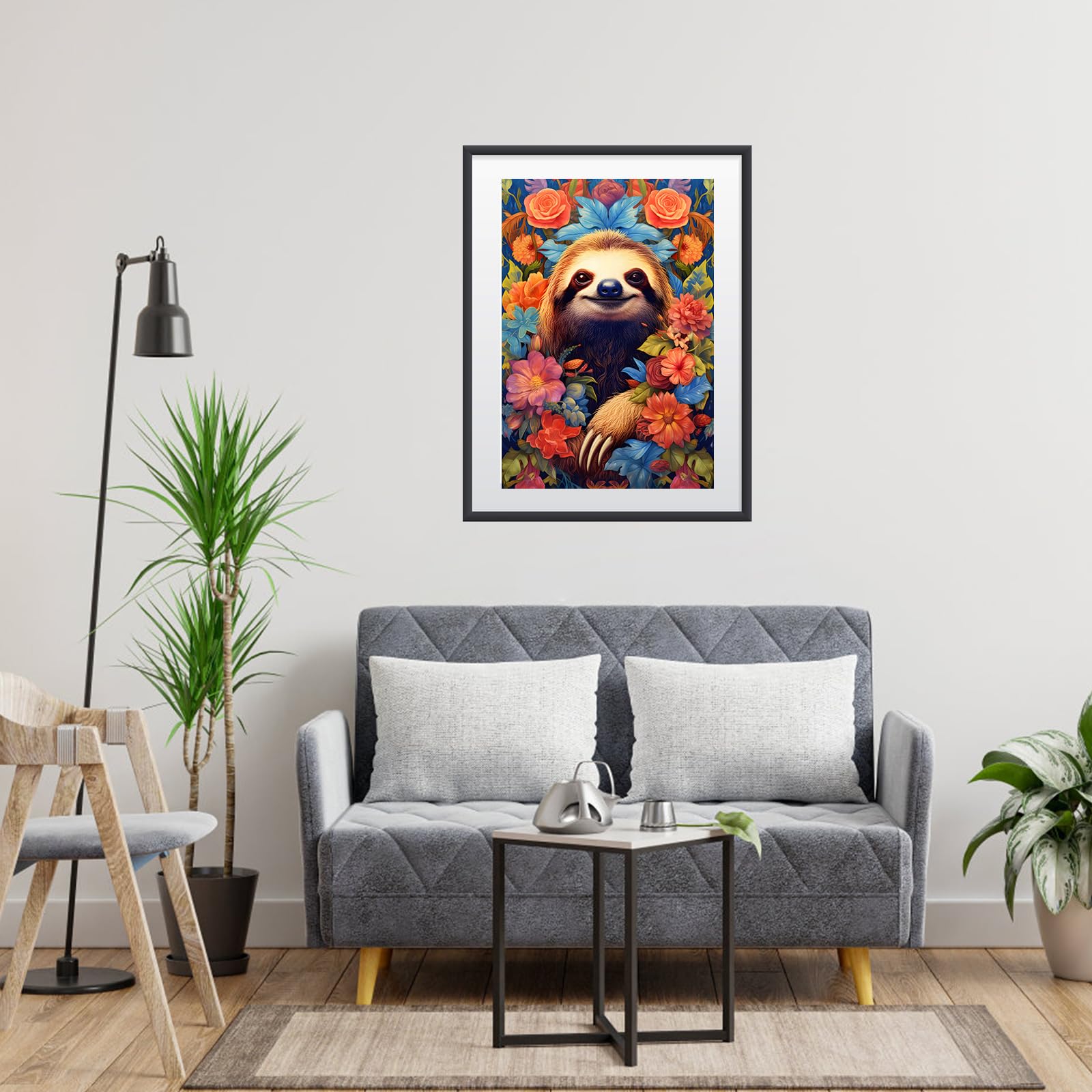 HEIBAGO 5D Sloth Diamond Painting Kits for Adults Flowers Diamond Art Kits for Beginners DIY Round Diamond Dots Kits Animal Gem Craft for Home Art Decor 30x40cm - Image 3