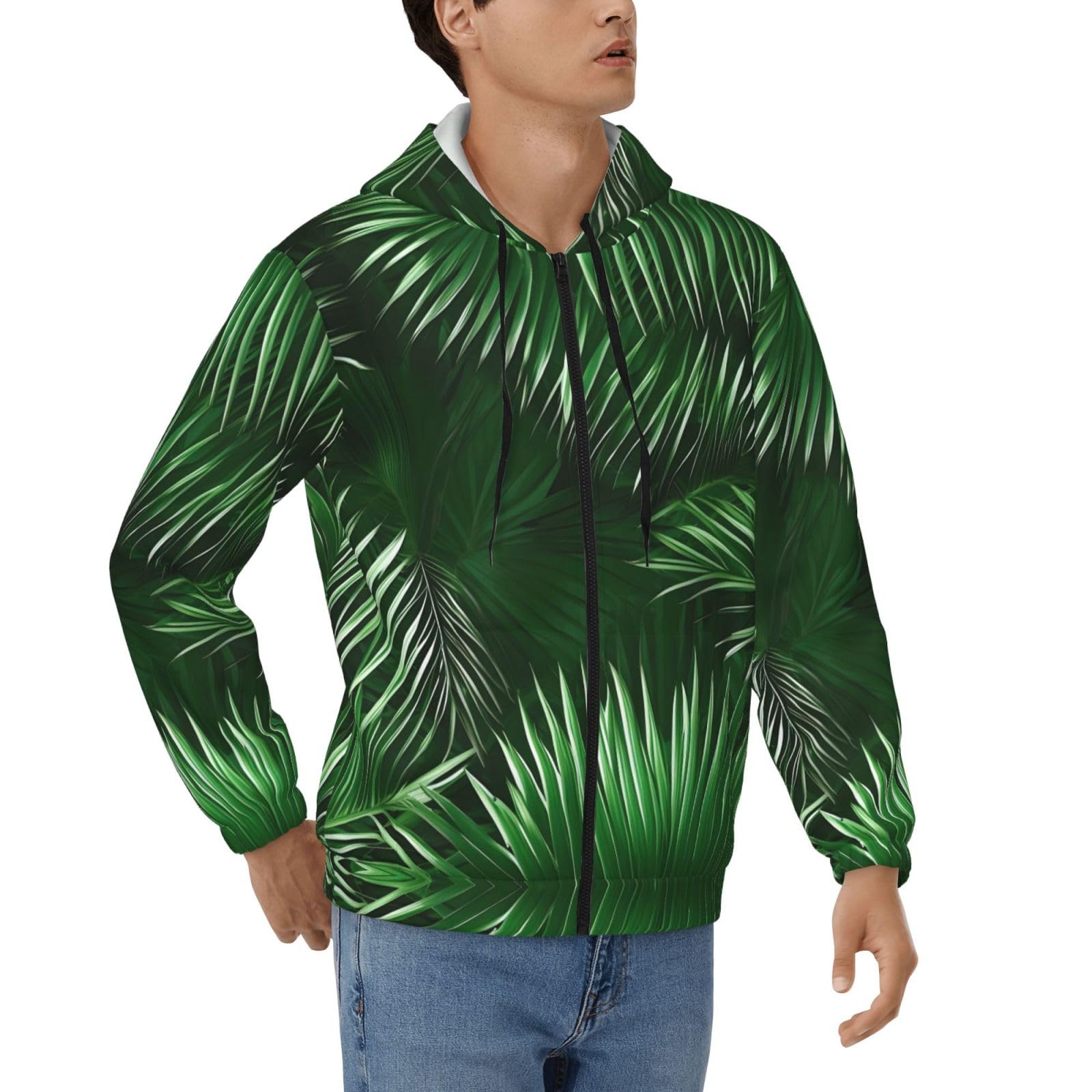 Sweat zippé homme à capuche et imprimé palmier vert - 8