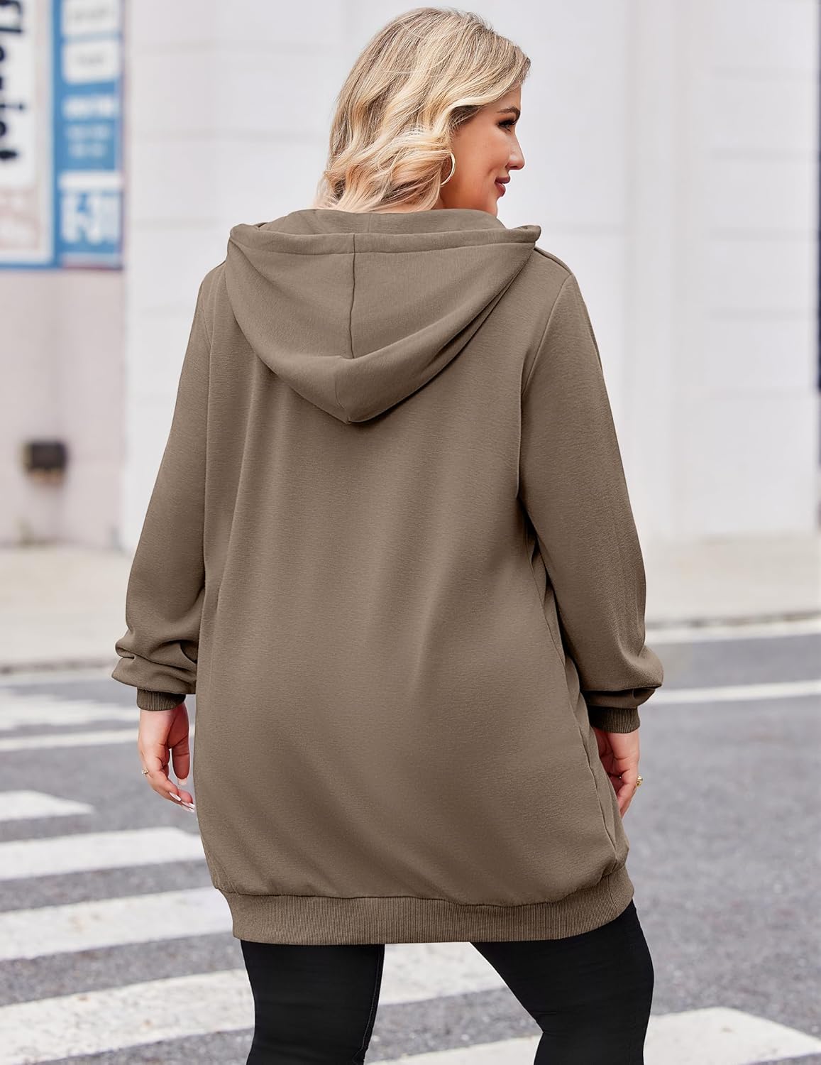 IN'VOLAND Women Plus Size Zip Up Hoodies Long Sleeve Tunic Sweatshirt Long Fleece Hoodie Jacket with Pockets - Image 6