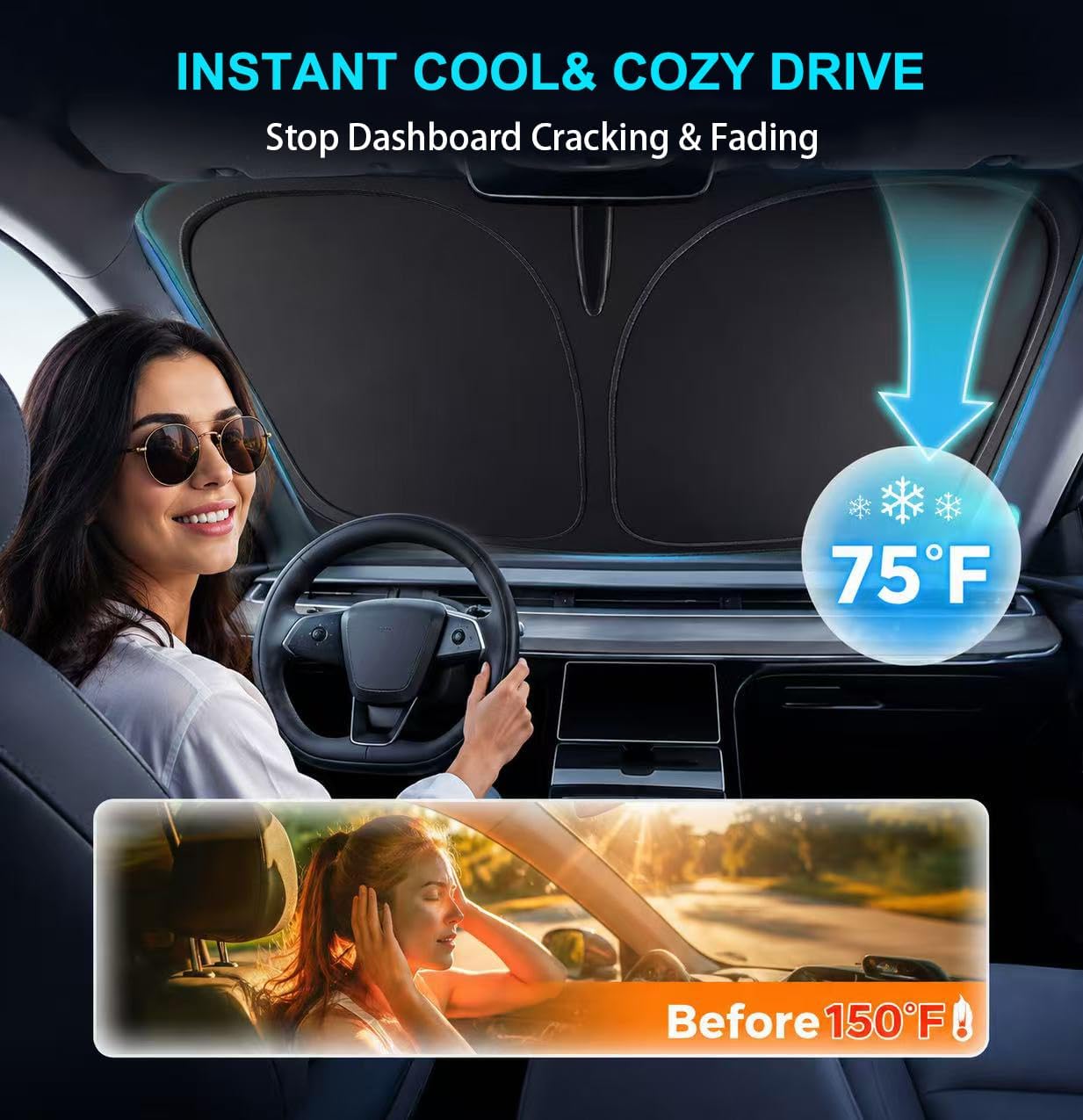 2026 New Upgrade Car Windshield Sun Shade Umbrella 300T Oxford
