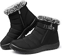 SHIBEVER Women's Waterproof Snow Boots Black Fur Lined Non-Slip Ankle Booties Warm Winter Walking Shoes