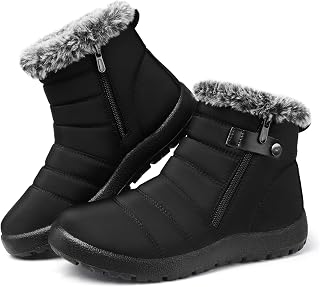 SHIBEVER Women's Waterproof Snow Boots Black Fur Lined Non-Slip Ankle Booties Warm Winter Walking Shoes