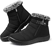 SHIBEVER Women Winter Snow Boots: Black Waterproof Walking Booties Non Slip Fur Lined Warm Outdoor Ankle Short Boot