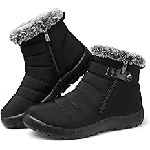 Women Winter Snow Boots: Black Waterproof Walking Booties Non Slip Fur Lined Warm Outdoor Ankle Short Boot
