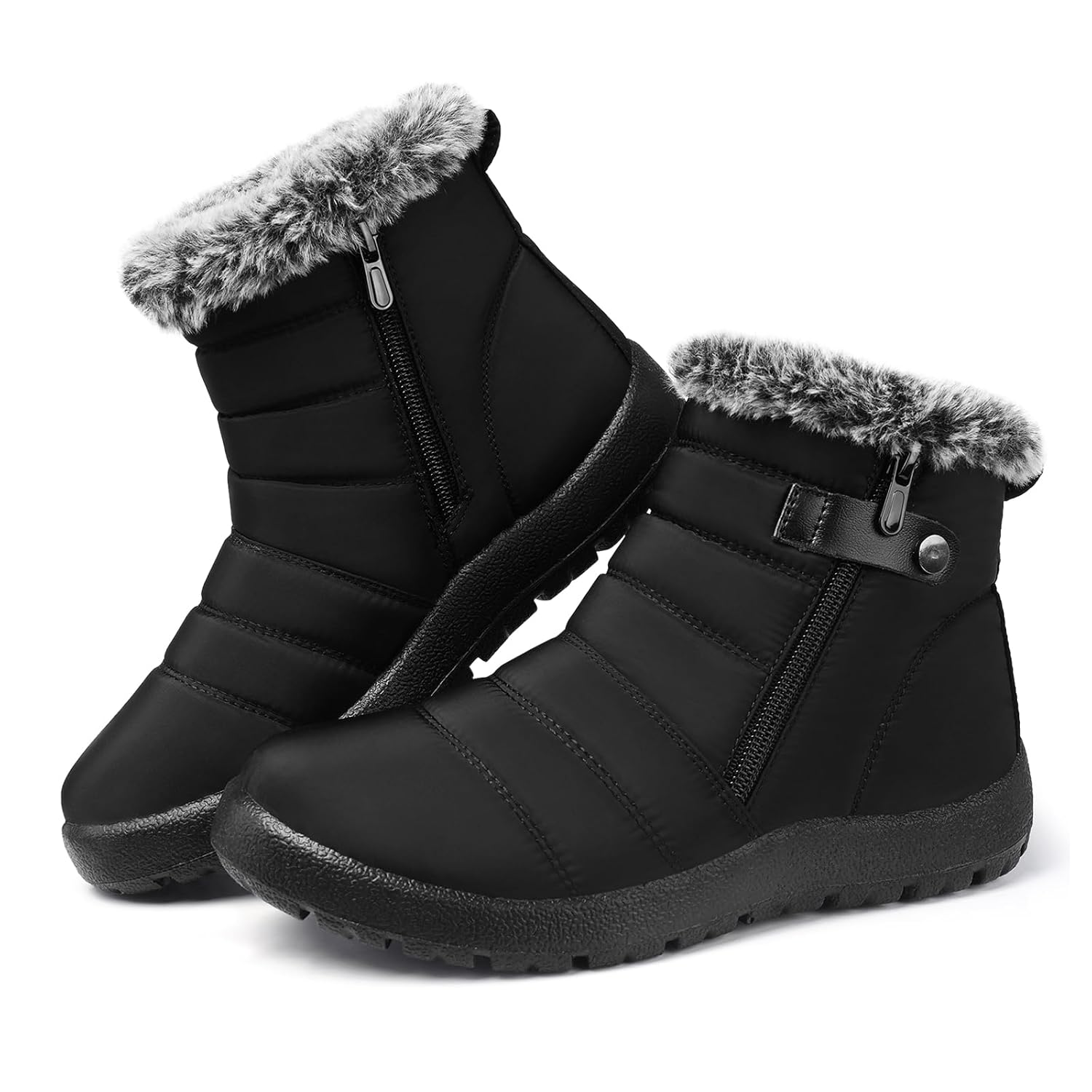 SHIBEVER Women Winter Snow Boots Black Waterproof Walking Booties Non Slip Fur Lined Warm Outdoor Ankle Short Boot