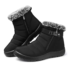 SHIBEVER Women Winter Snow Boots Black Waterproof Walking Booties Non Slip Fur Lined Warm Outdoor Ankle Short Boot