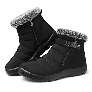 SHIBEVER Women Winter Snow Boots Black Waterproof Walking Booties Non Slip Fur Lined Warm Outdoor Ankle Short Boot