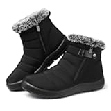 Women Winter Snow Boots&colon; Black Waterproof Walking Booties Non Slip Fur Lined Warm Outdoor Ankle Short Boot
