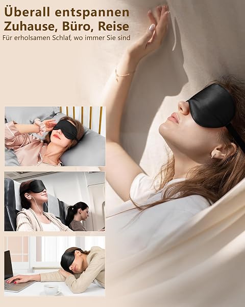 Aosun Schlafmaske Seide für Seitenschläfer, 22MM, 100% Bio Maulbeerseide, Professional 100% Lichtblockierende Schlafbrille mit Verstellbarem Band für Frauen & Herren, Schlaf Augenmaske für Reisen - 3