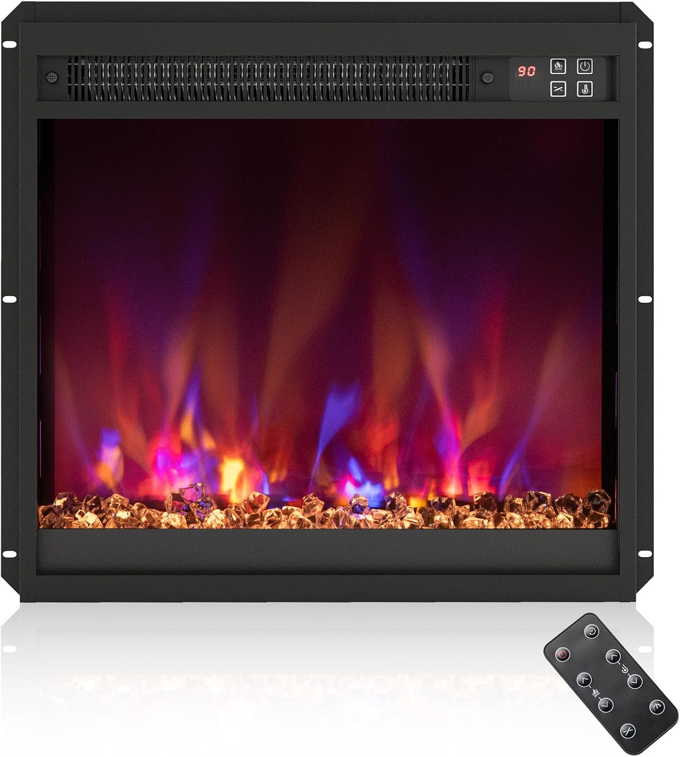 Tangkula 18” Electric Fireplace Insert, Recessed 1500W Fireplace Heater with Remote Control, 0.5-9H Timer, Adjustable Flame & Ember Bed Color, Thermostat and Overheat Protection