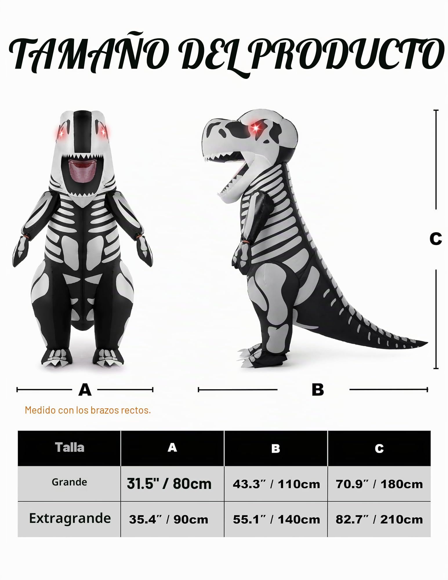 Spooktacular Creations inflable de Halloween de disfraces de esqueleto de dinosaurio de cuerpo entero T-Rex inflable de disfraces - Adulto Unisex de un tamaño