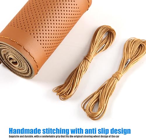 Miniatura 3 de NGHEY Paquete de 1 funda de cuero para volante, universal antideslizante, cubierta protectora para volante de automóvil con aguja e hilo para la