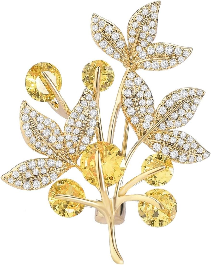 Rhinestone Leaf Brooch Pins - Crystal & Gold-plated Lapel Pin Jewelry for Women - Birthday Gift for Wife or Friends