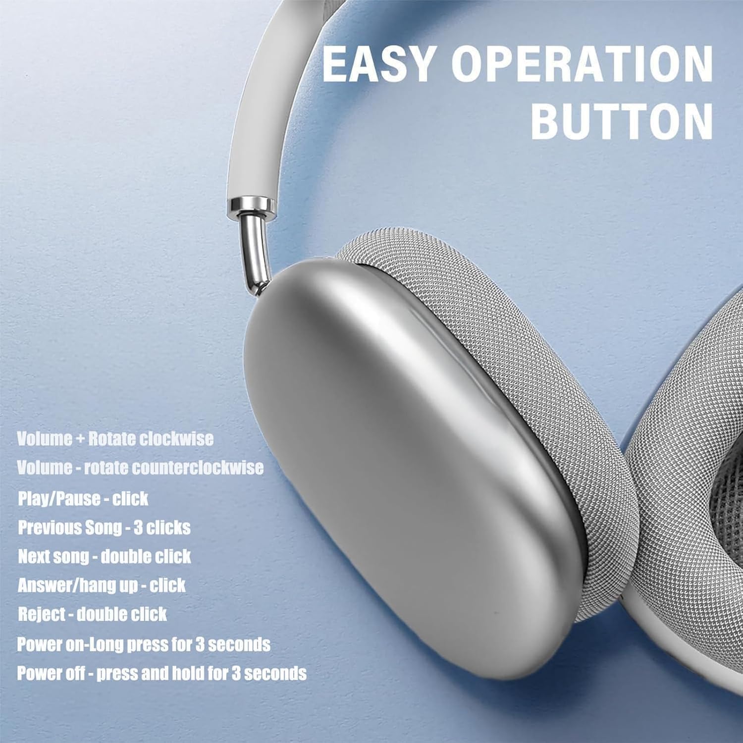 Wireless Headphones Bluetooth Headphones Active Noise Cancelling Over-Ear Head-Phones with Microphones, 24 Hours Playtime, HiFi Audio Adjustable Headset for iPhone/Android/Samsung - Orange. - Image 3