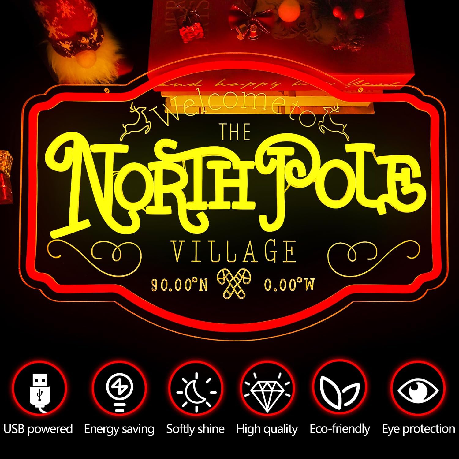 Christmas Neon Sign Welcome to The North Pole Neon Light for Wall Decor Dimmable Led North Pole Christmas Decorations Light Up Sign for Window