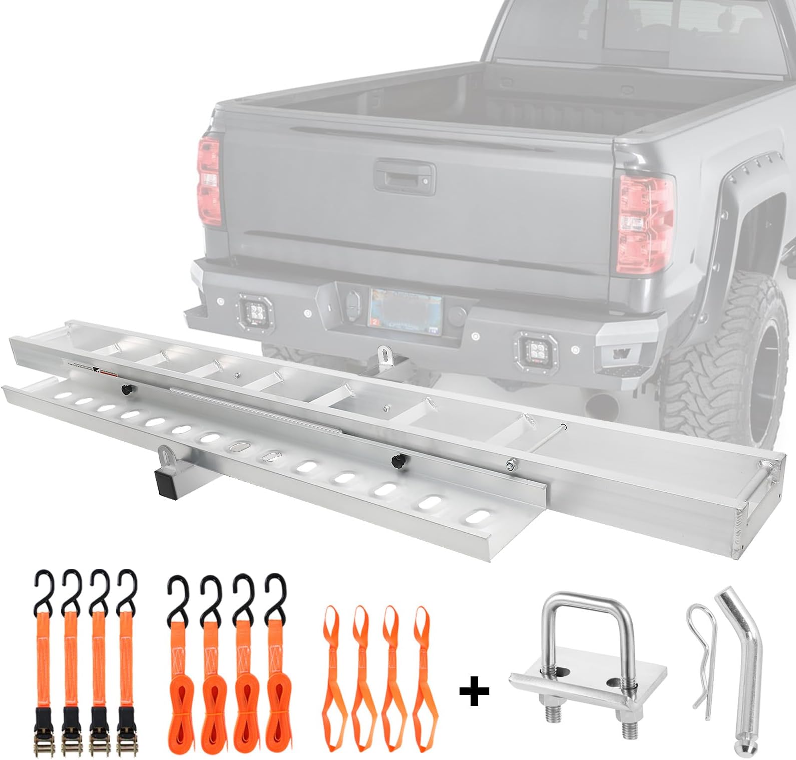 OUTPRIZE Aluminum Motorcycle Hitch Carrier, Durable Dirt Bike Hitch Hauler with Tie-Down Straps and Hitch Tightener, 400 lbs. Capacity, 2" Receiver