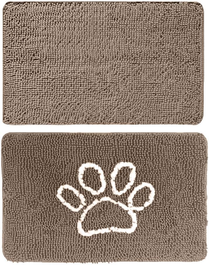GORILLA GRIP Original Indoor Durable Chenille Doormats, 60x36 Beige and 24x17 Paw Beige Ivory, 2 Item Bundle