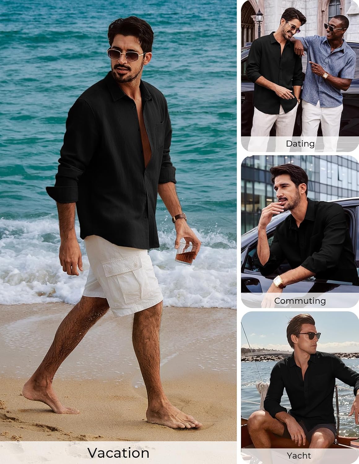 PJ PAUL JONES Men's Casual Button Down Shirts Long Sleeve Linen Beach Wedding Shirt Summer Vacation Shirt for Men - Image 4