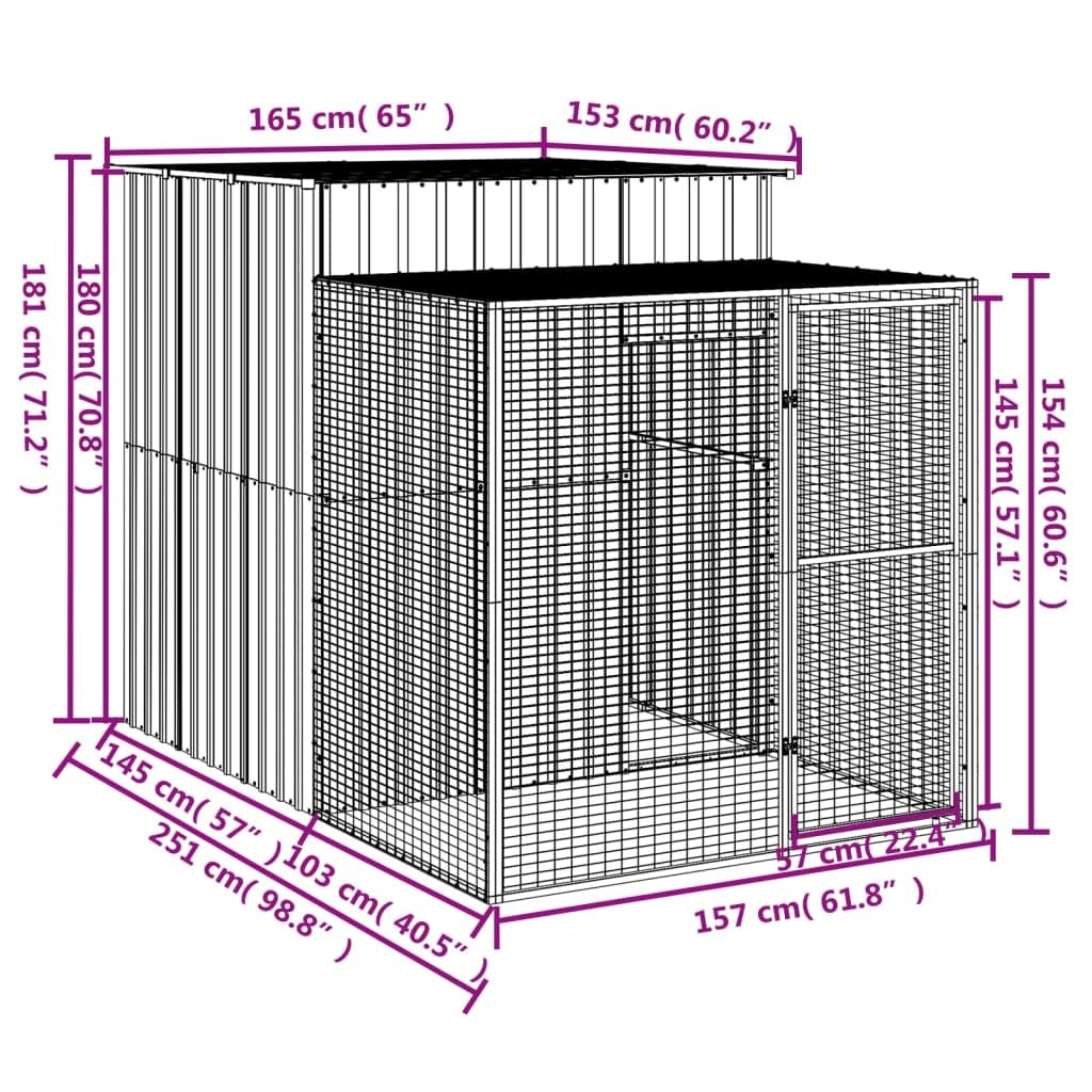 BAZZI Casetta per Cani da Esterno Box Cani Esterno Cuccia Cane Esterno Recinto per Cani in Acciaio Zincato Grigio Chiaro 165x251x181 cm