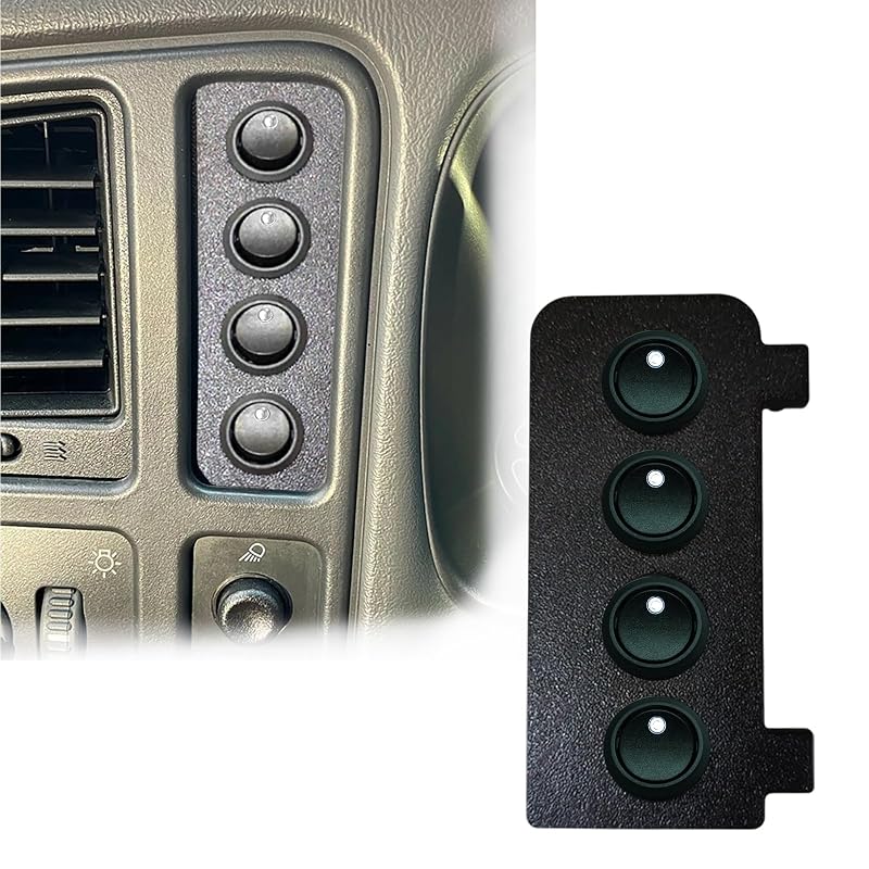 Painel de interruptores para painel GMIGOU com LED azul, 4 interruptores tipo rocker para Chevrolet Silverado, GMC Sierra e Tahoe 1999–2007 – Branco