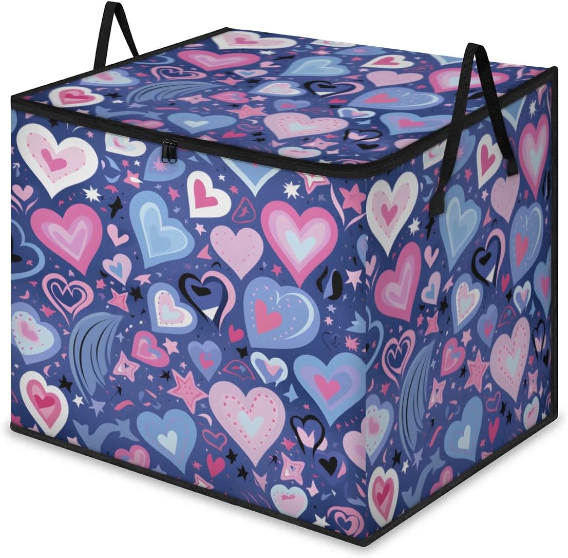 Honeybaby 214L Extra Large Comforter Storage Bag Pattern Valentines Day Storage Totes with Lids Waterproof Closet Organizer Folding Blanket Storage Bags for Clothes Bedding Pillows