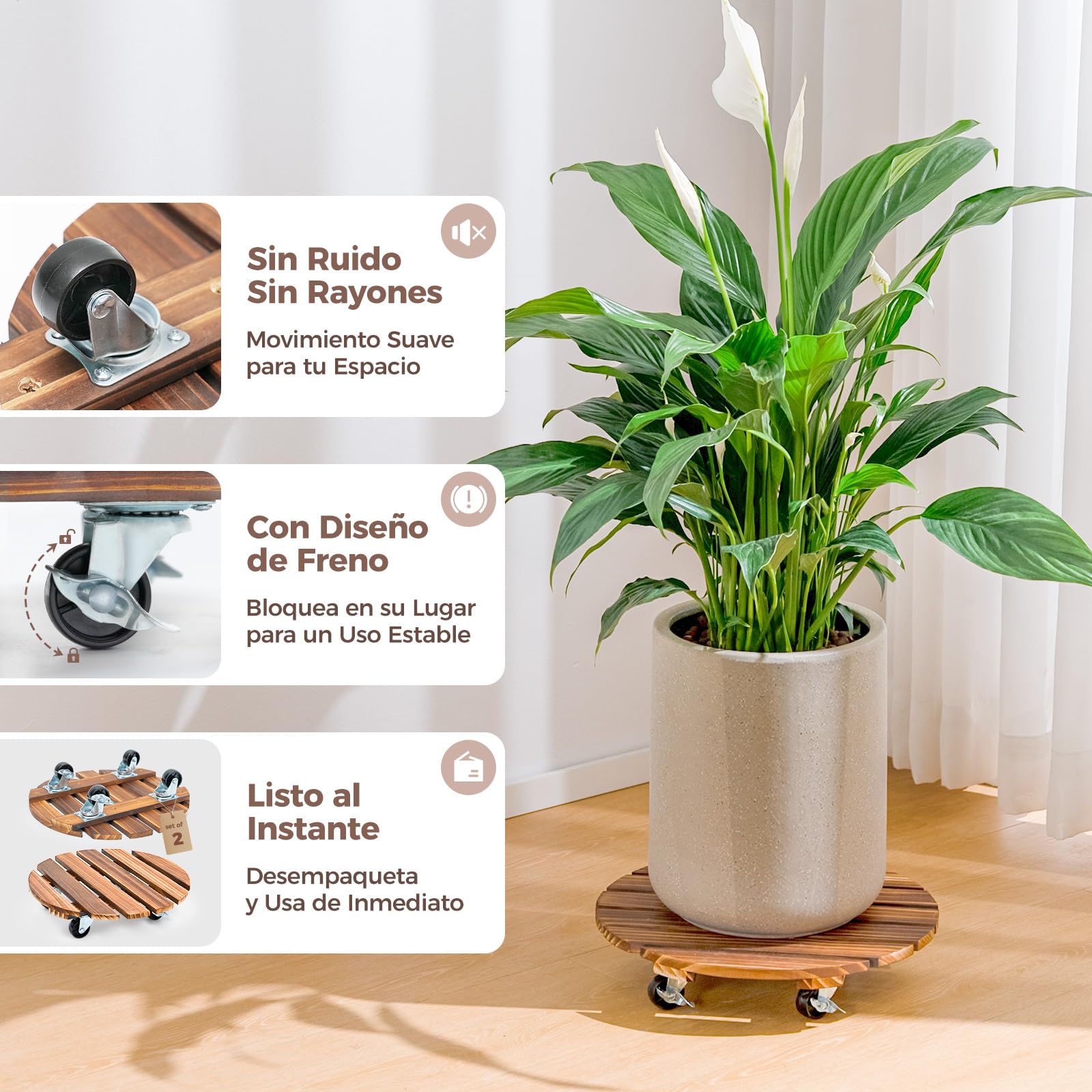 Bamworld Soporte para Plantas con Ruedas, Base Móvil con Ruedas de 30 cm, Carro para Macetas, Plataforma Rodante para Plantas Grandes de Uso Pesado (Juego de 2) | Las plataformas para macetas resistentes hacen que las macetas grandes sean fáciles de mover