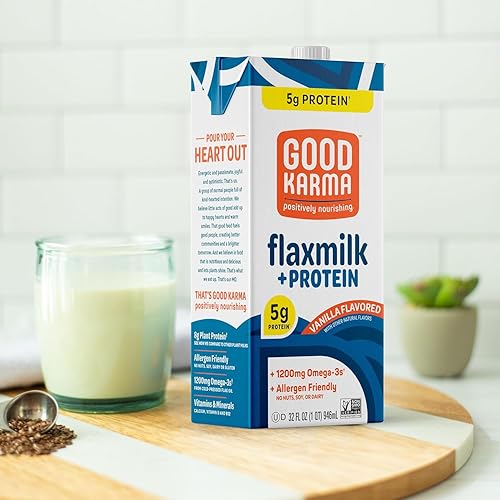 Miniatura 6 de Good Karma Leche de lino y vainilla + proteína, 32 onzas (paquete de 6), alternativa a la leche no láctea, a base de plantas con 0.28 oz de proteína