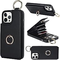 Vista 10 de Folosu Funda tipo cartera para iPhone 12 Pro Max con soporte para tarjetas, soporte de anillo de rotación de 360°, función atril, bloqueo RFID