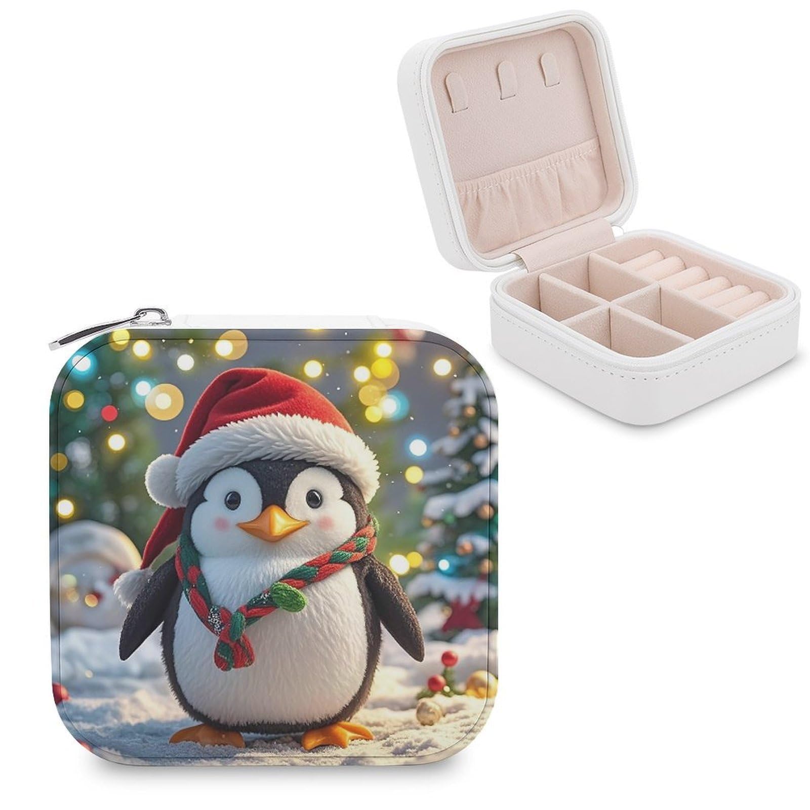 FekiLoot Christmas Funny Penguin Jewelry Case Personalized Leather Jewelry Box Mini Travel Jewelry Case Small Portable Jewelry Organizer for Ring Earrings Necklace Bracelet