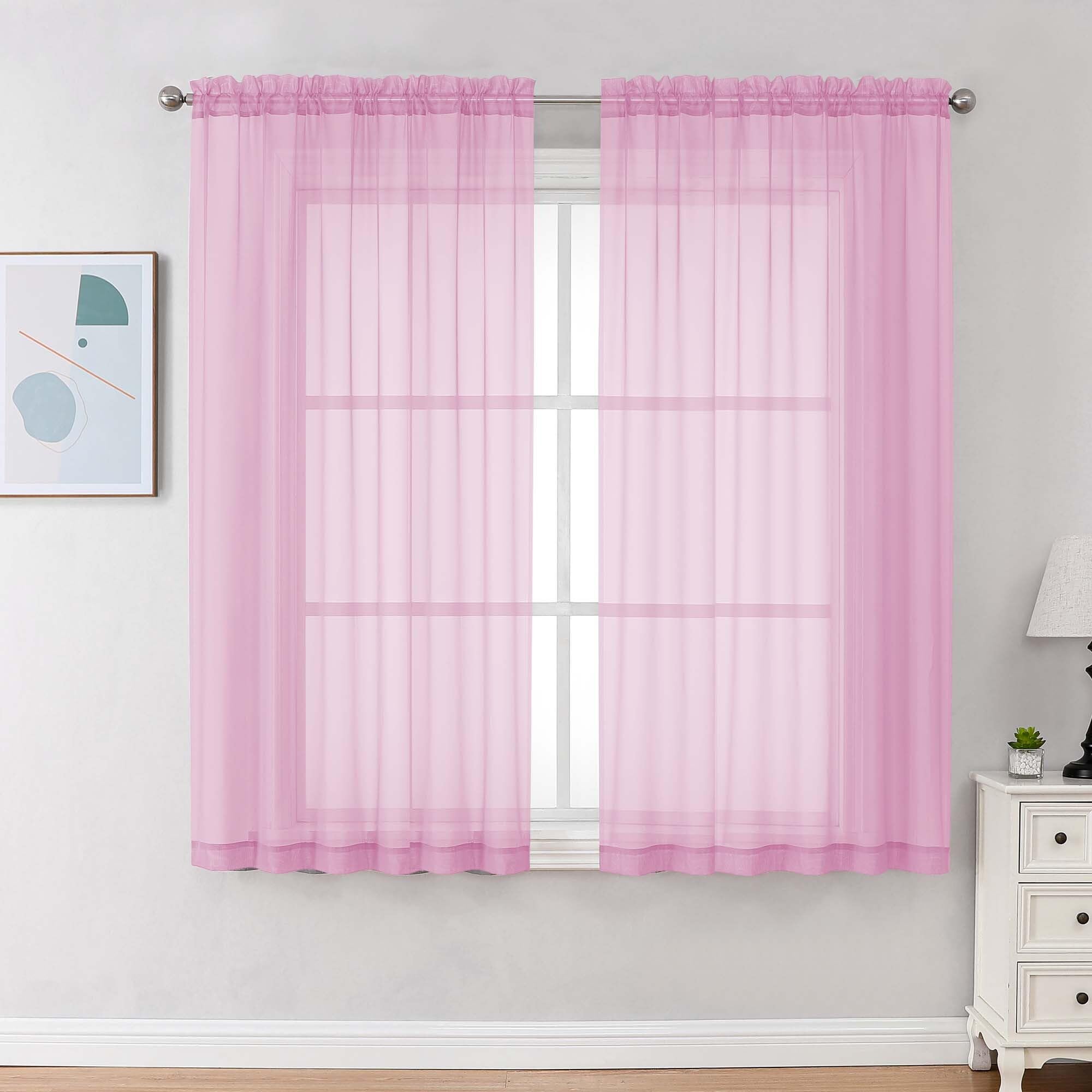Chyhomenyc Pink Sheer Curtains 63 Inches Long 2 Panels, Light Filtering Bright Lightweight Curtains for Living Room, Soft Gentle Voile Rod Pocket Bedroom Window Drapes, 59Wx63L Inch, 2PCS