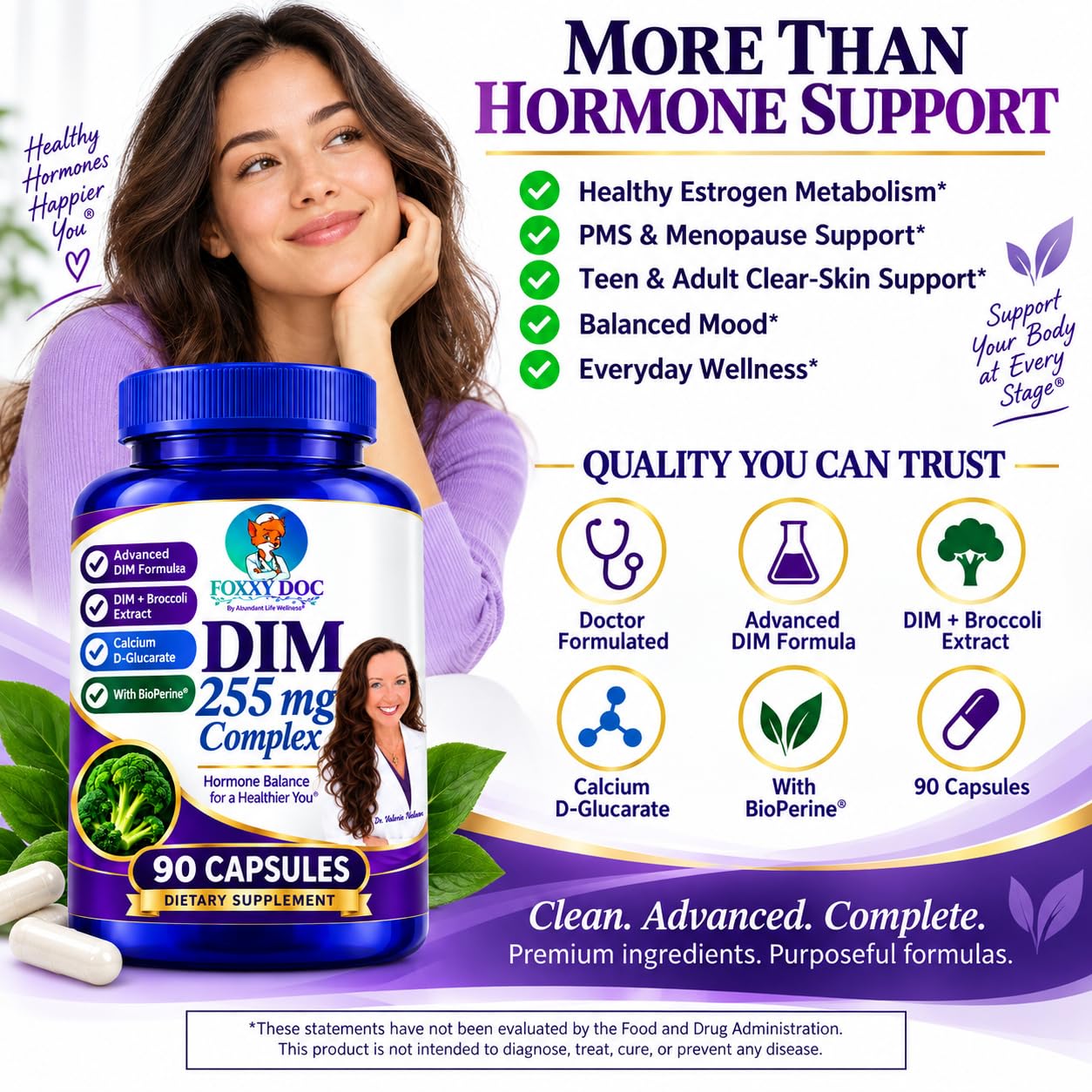 DIM 255 mg for Women & Men 90 Day Supply- Diindolymethane with Calcium D-Glucarate, Broccoli & BioPerine-Hormone Balance & Healthy Estrogen Metabolism by Dr. Valerie Nelson — Amazon image 4