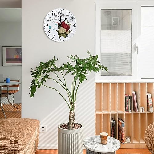 Miniatura 5 de Country Retro Red Roses Flower Wall Clocks Silent Non Ticking Wooden Clock Battery Operated Round Decor for Kitchen Livingroom Bedroom 12 Inch