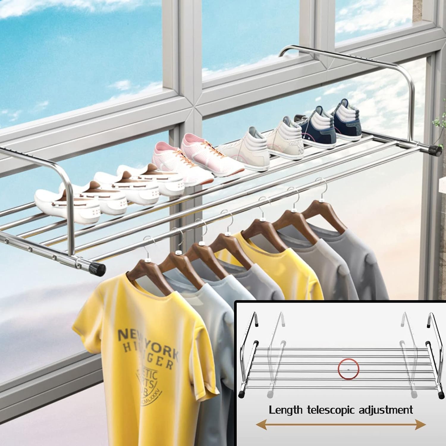 Foldable Stainless Steel Clothes Horse Airer - Extendable Drying Rack for Clothing, Balcony & Shoe Storage, Wall-Mounted Solution for Windows & Radiators