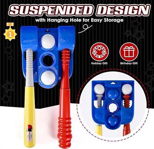 Miniatura 5 de Erixazs - Juego de pelota para niños, juegos de pelotas en T para niños pequeños de 1 a 3 años, juguetes de béisbol con 6 bolasguantemáquina de