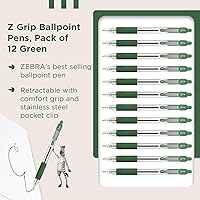 Vista 3 de Zebra Pen Z Grip - Bolígrafos verdes, suaves y cómodos con clip de bolsillo, bolígrafos retráctiles con tinta verde, paquete múltiple fiable