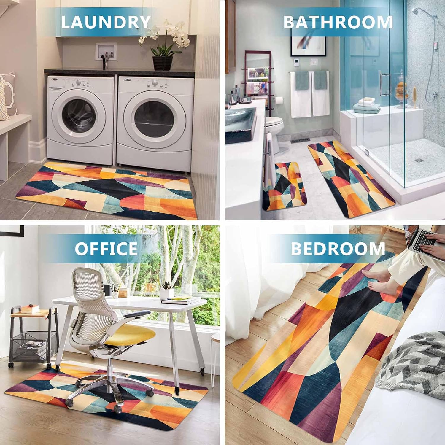 Prime Leader Abstract Art Kitchen Mat Set 2 Pieces Colorful Geometric Color Block Non Slip Kitchen Rugs Washable Runner Rug Mats for Sink Laundry (23.6" x 35.4"+23.6" x 70.9")